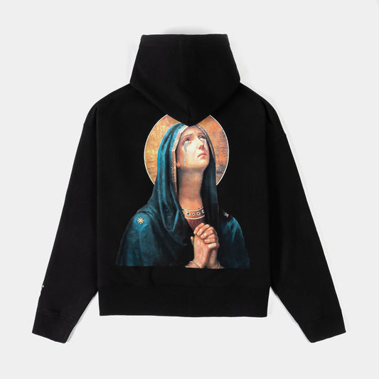 Maison Article Mary Tears Cropped Zip Up Fleece Womens Hoodie (Black/Black)