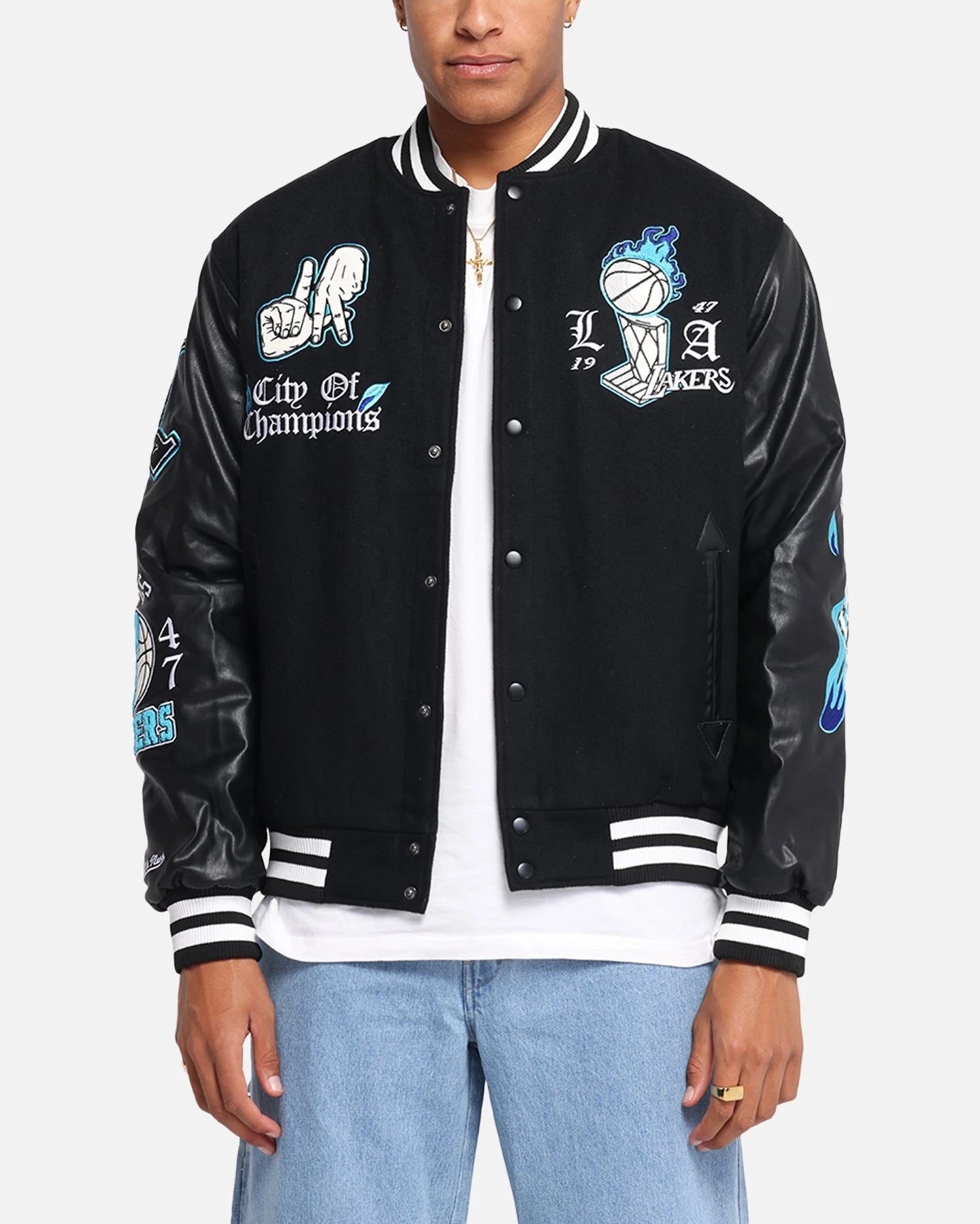 Mitchell & Ness Los Angeles Lakers City Of Champions Varsity Jacket Black — view 1 of 6