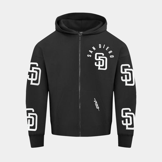 San Diego Padres All Pro Fleece Zip Up Mens Hoodie (Black/White) — view 1 of 4