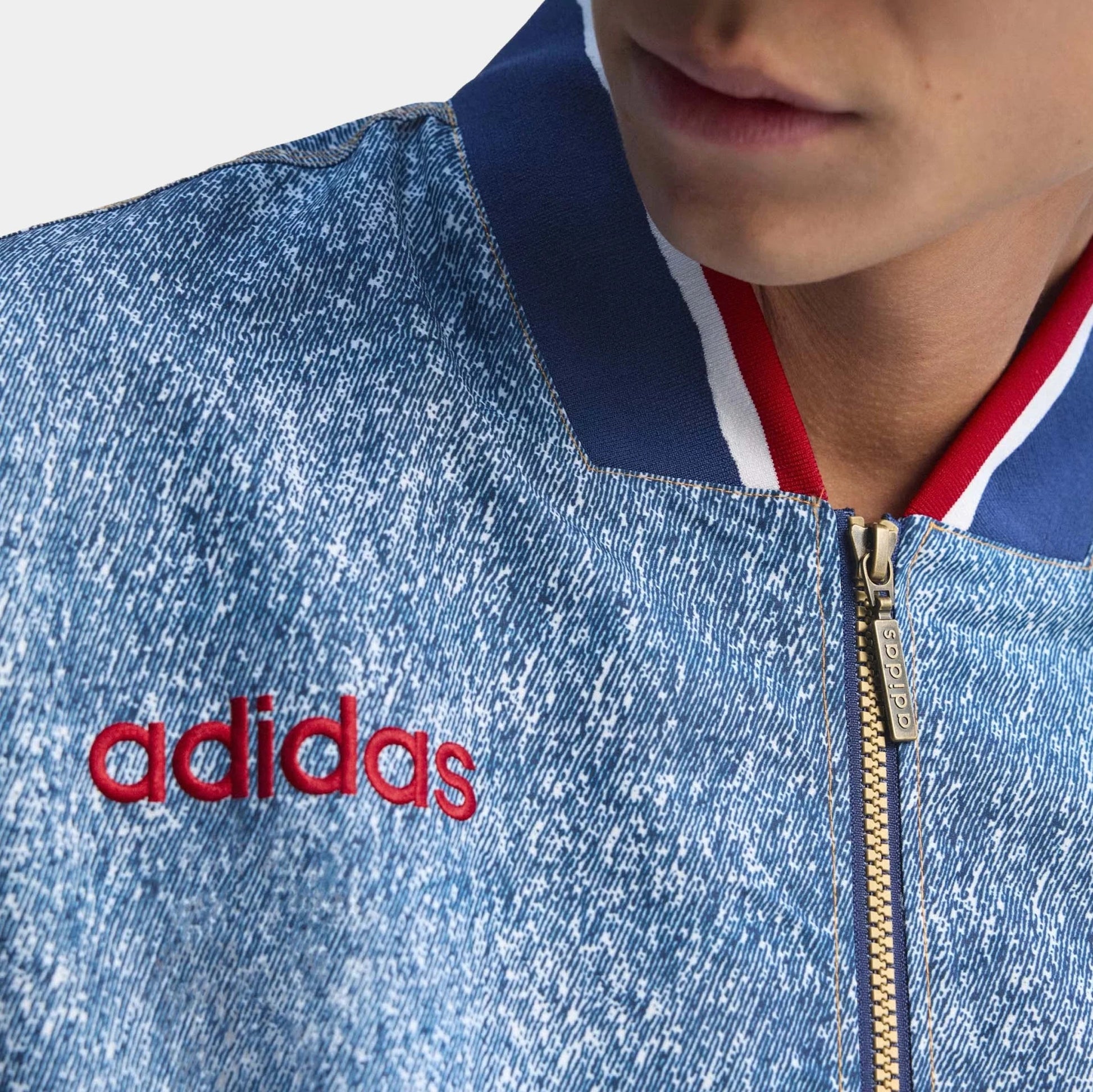 Denim Graphic Track Mens Jacket in White / Dark Blue — view 3 of 4