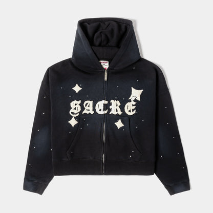 SACRE Angel Soft Zip Up Womens Hoodie (Black/Cream)