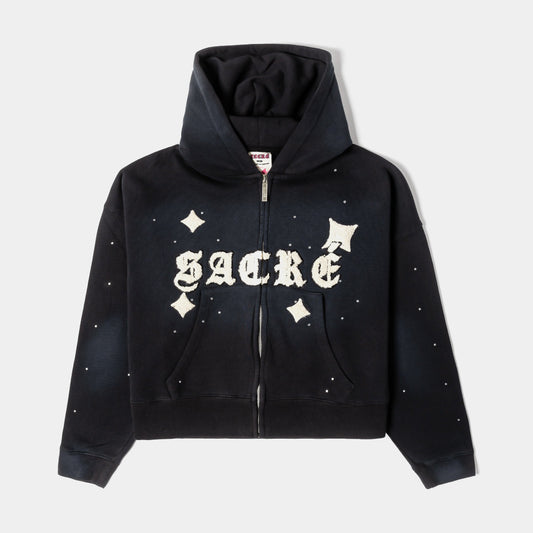 SACRE Angel Soft Zip Up Womens Hoodie (Black/Cream)