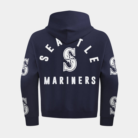 Seattle Mariners All Pro Fleece Zip Up Mens Hoodie (Navy/White) — view 2 of 4