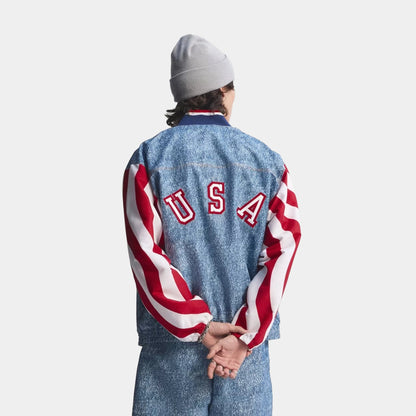 Denim Graphic Track Mens Jacket in White / Dark Blue — view 2 of 4