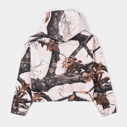 Maison Article Camo Fleece Cropped Zip Up Womens Hoodie (Pink/Brown)