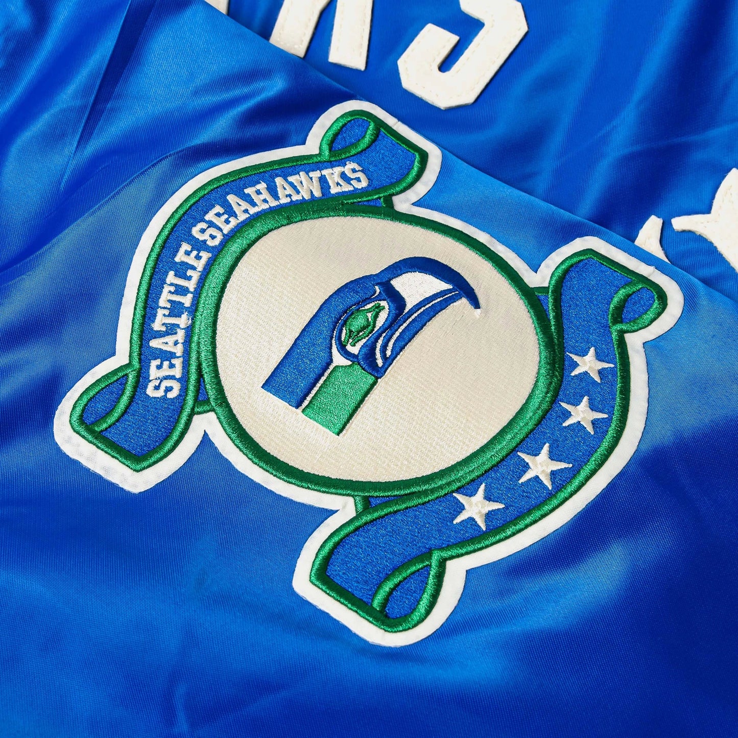 NFL Seattle Seahawks Original Satin Varsity Mens Jacket (Blue/White) — view 3 of 5