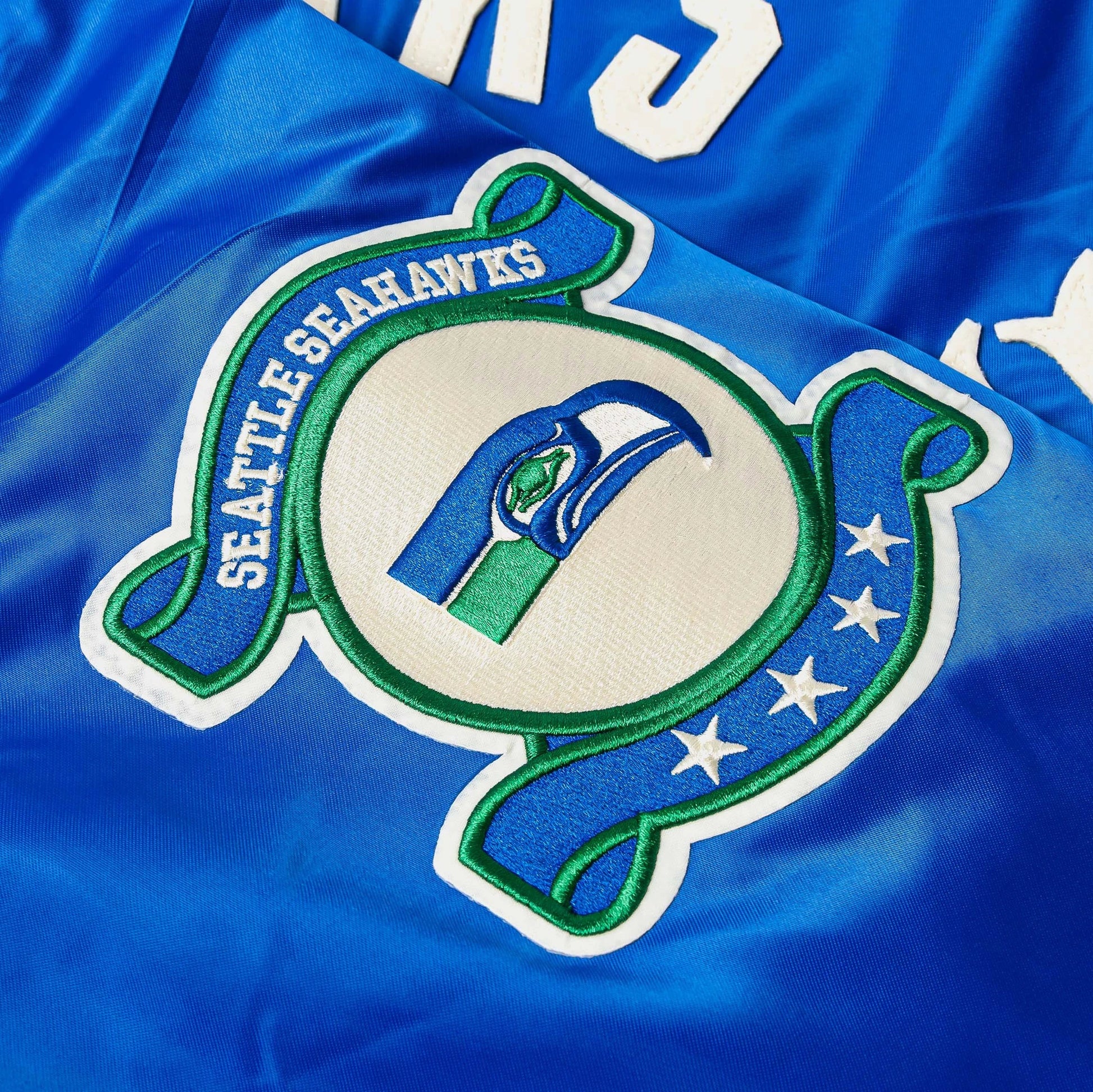 NFL Seattle Seahawks Original Satin Varsity Mens Jacket (Blue/White) — view 3 of 5