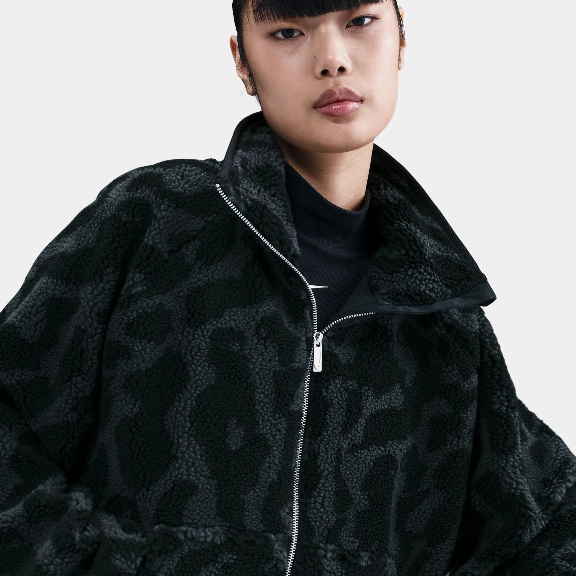 Sportwear High Pile Fleece Womens Jacket in Black / Black / Sail — view 3 of 4