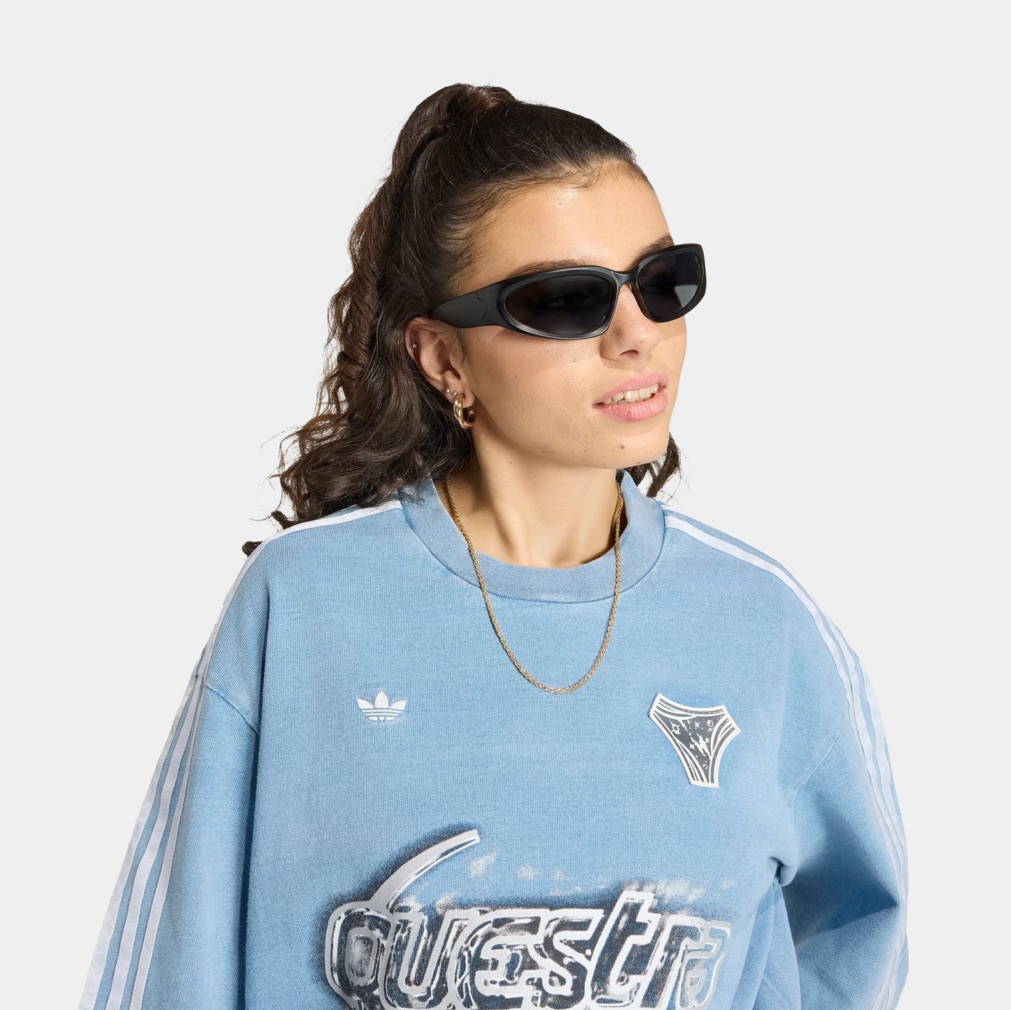 adidas Adilenium Season 5 Oversized Denim Womens Short Sleeve Shirt (Light Blue)