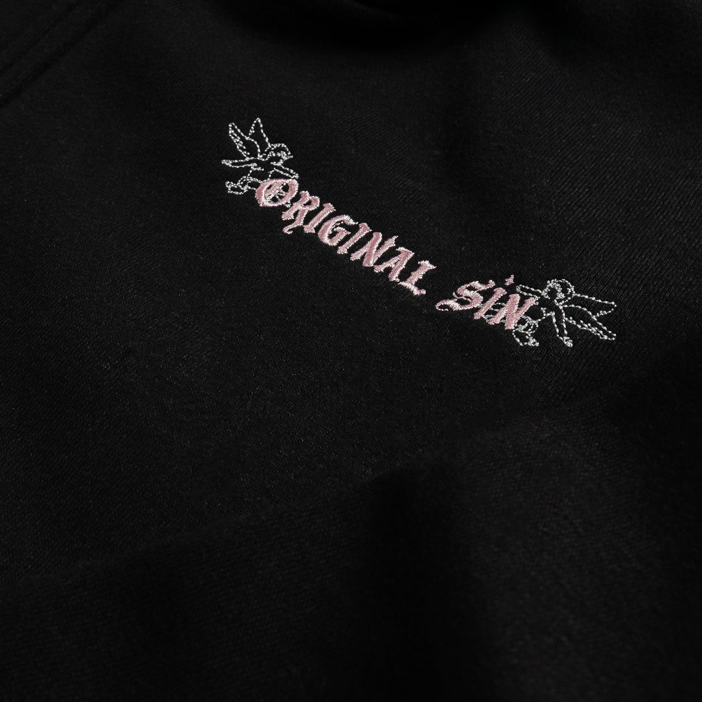 Original Sin Angel Wings Fleece Zip Up Womens Hoodie - (Black/Pink)