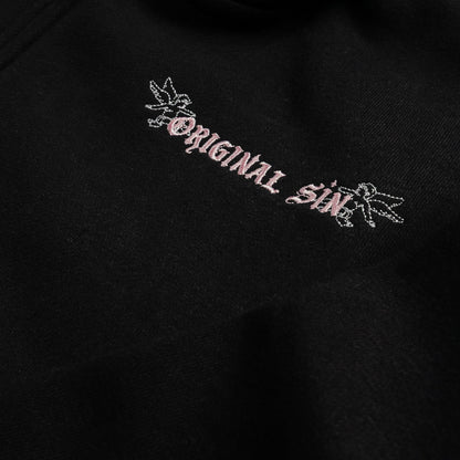 Original Sin Angel Wings Fleece Zip Up Womens Hoodie - (Black/Pink)