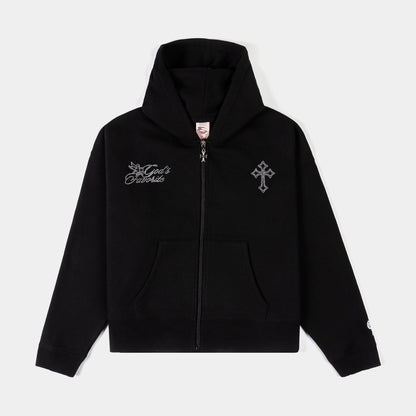 Maison Article Mary Tears Cropped Zip Up Fleece Womens Hoodie (Black/Black)
