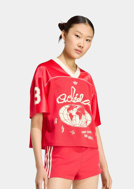 adidas Originals Cropped Soccer Womens Jersey (Pure Ruby) — shown on model