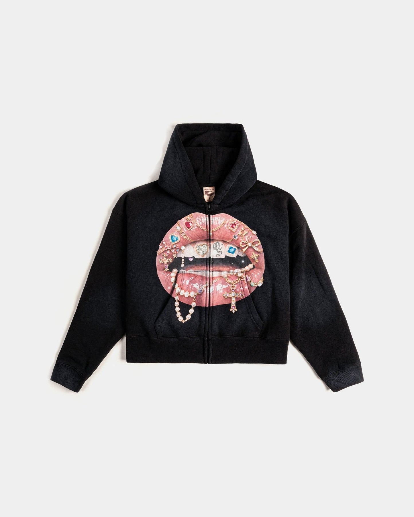 Original Sin Spoiled Lips Full Zip Womens Hoodie (Black/Pink)