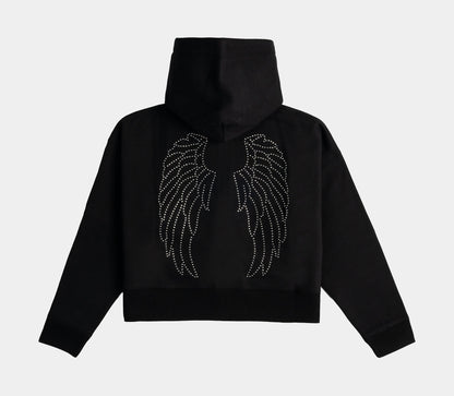 Original Sin Angel Wings Fleece Zip Up Womens Hoodie - (Black/Pink)