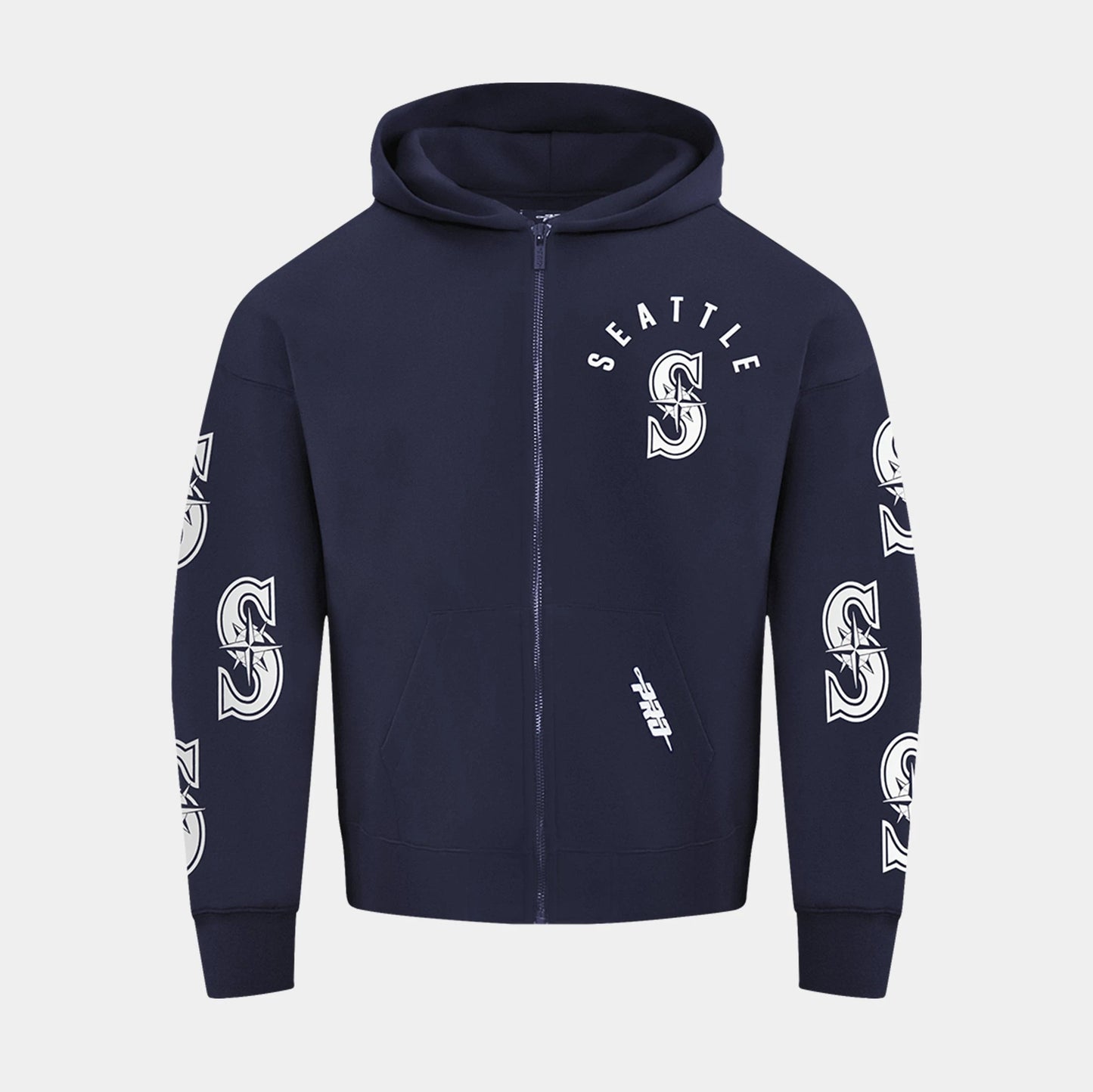 Seattle Mariners All Pro Fleece Zip Up Mens Hoodie (Navy/White) — view 1 of 4