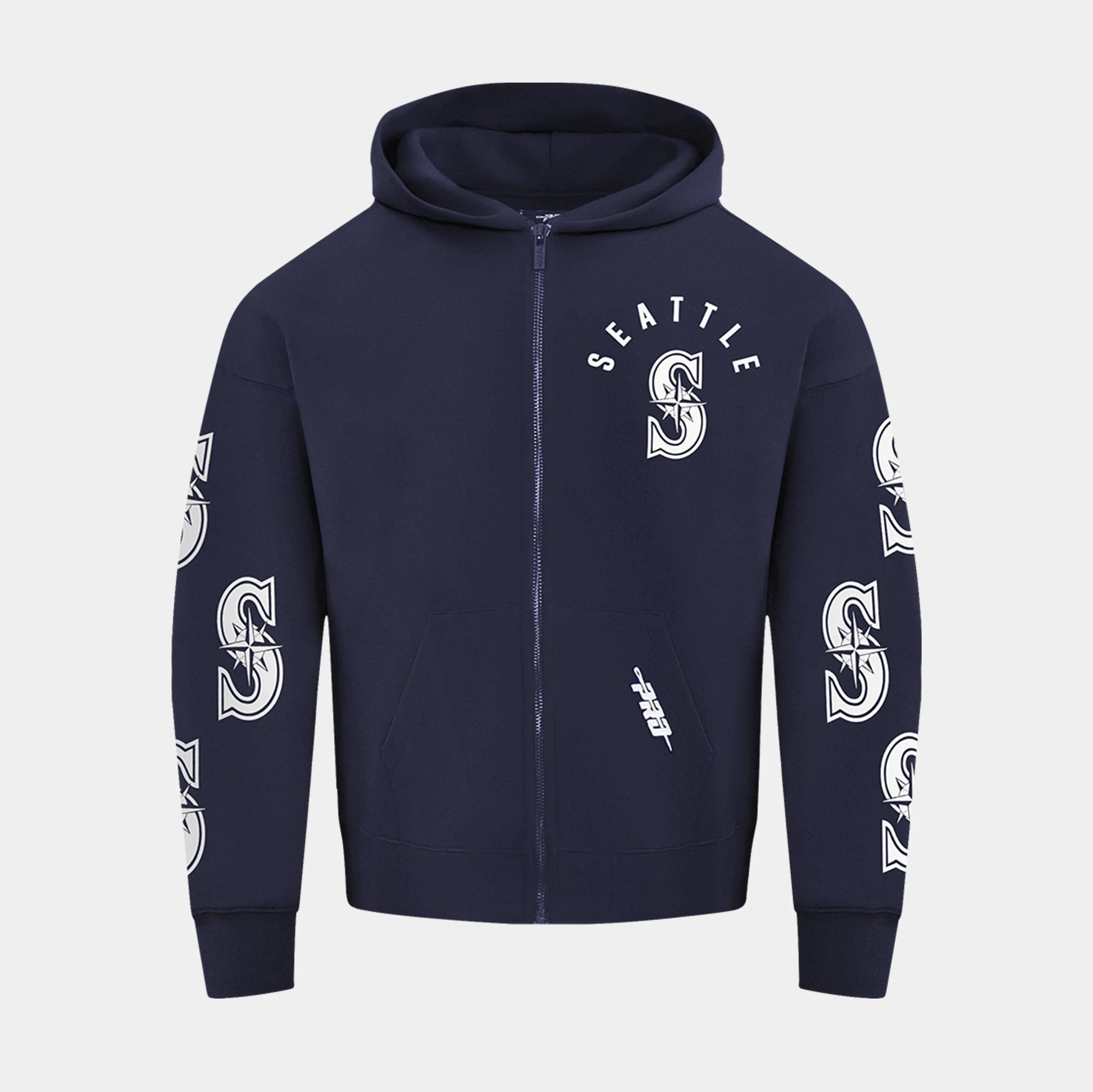 Seattle Mariners All Pro Fleece Zip Up Mens Hoodie (Navy/White) — view 1 of 4