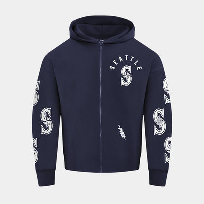 Seattle Mariners All Pro Fleece Zip Up Mens Hoodie (Navy/White) — view 1 of 4