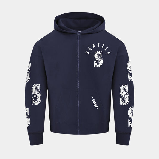 Seattle Mariners All Pro Fleece Zip Up Mens Hoodie (Navy/White) — view 1 of 4