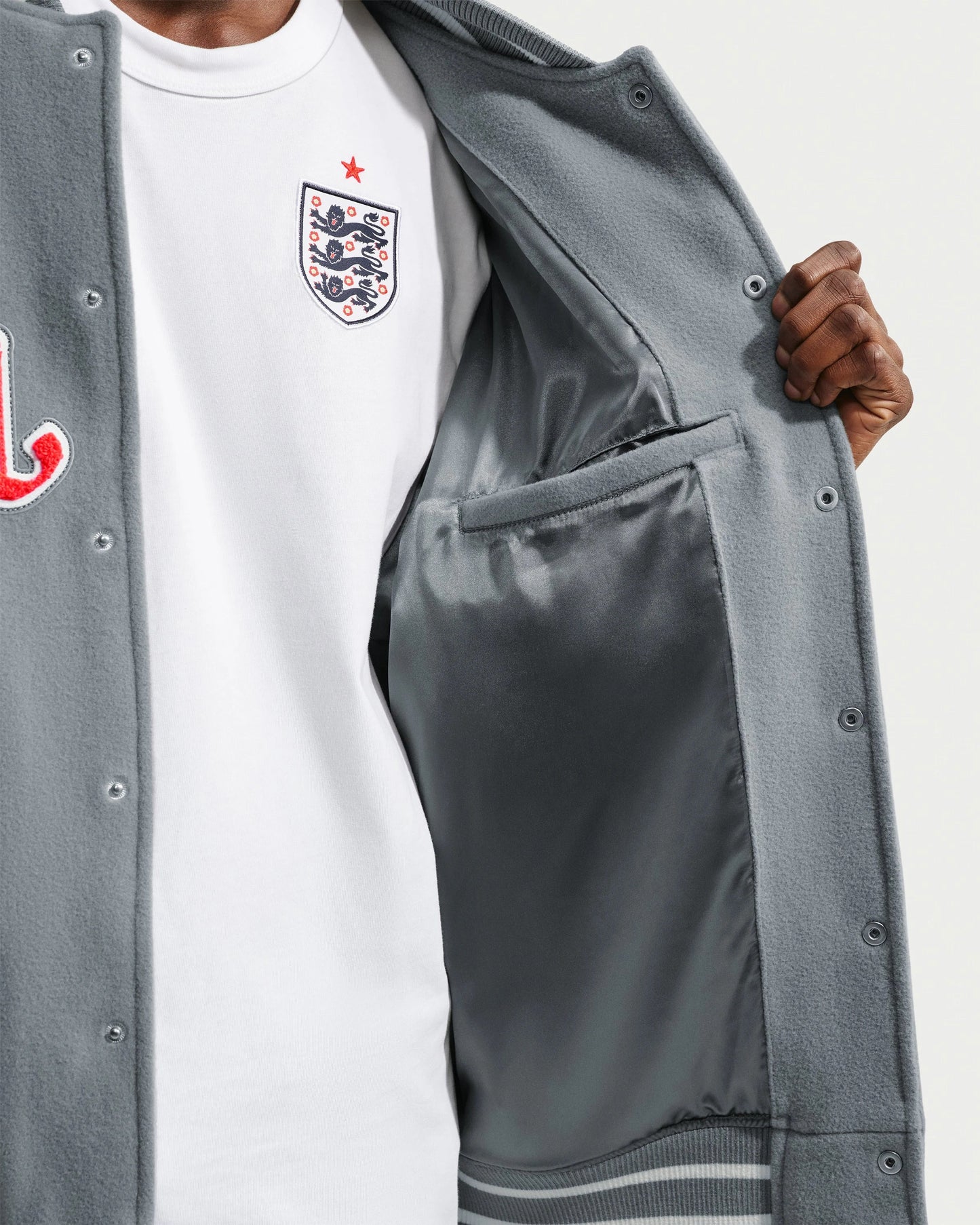 Nike x Palace Eng Varsity Jacket - Pewter Grey — view 5 of 6