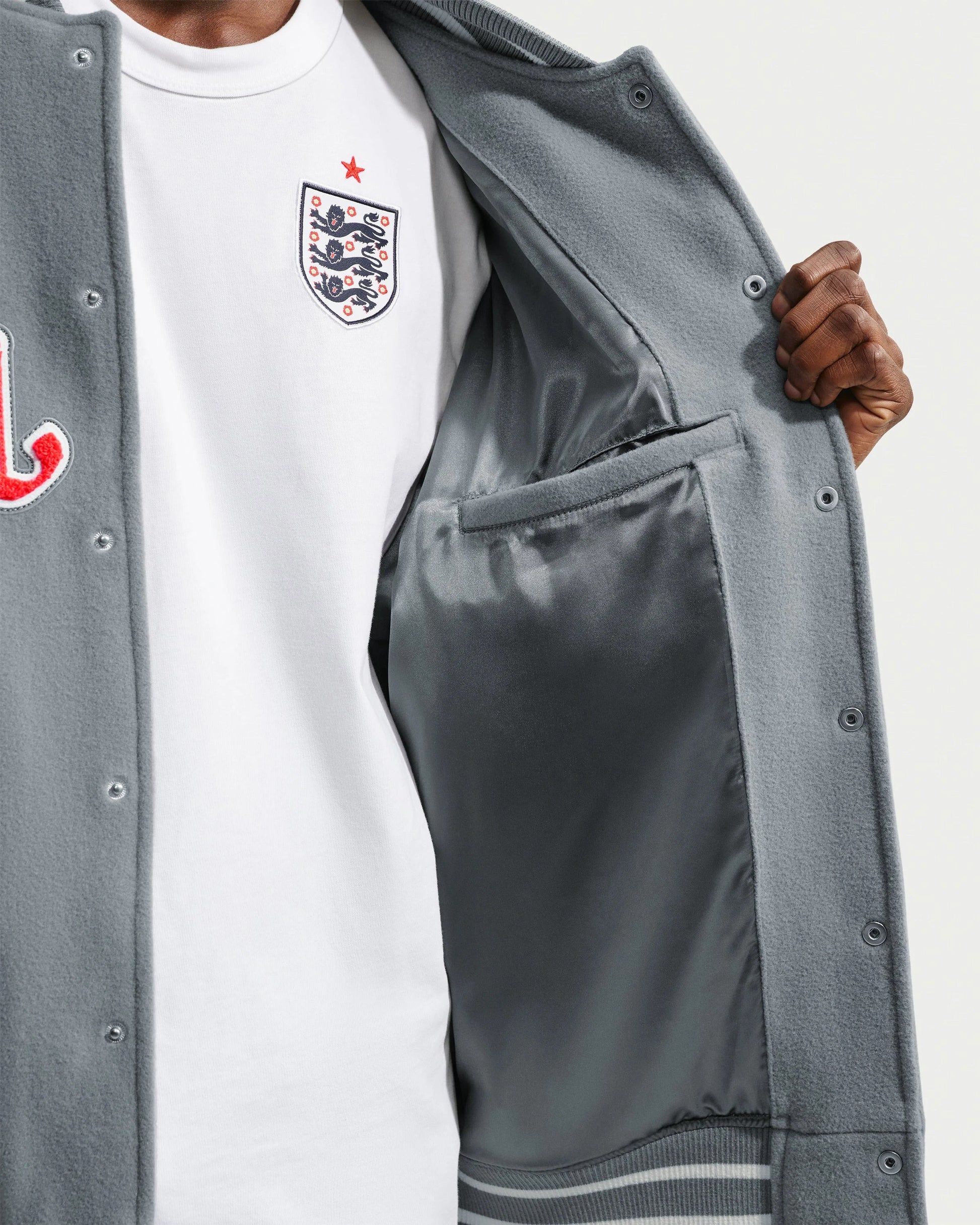 Nike x Palace Eng Varsity Jacket - Pewter Grey — view 5 of 6