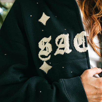 SACRE Angel Soft Zip Up Womens Hoodie (Black/Cream)