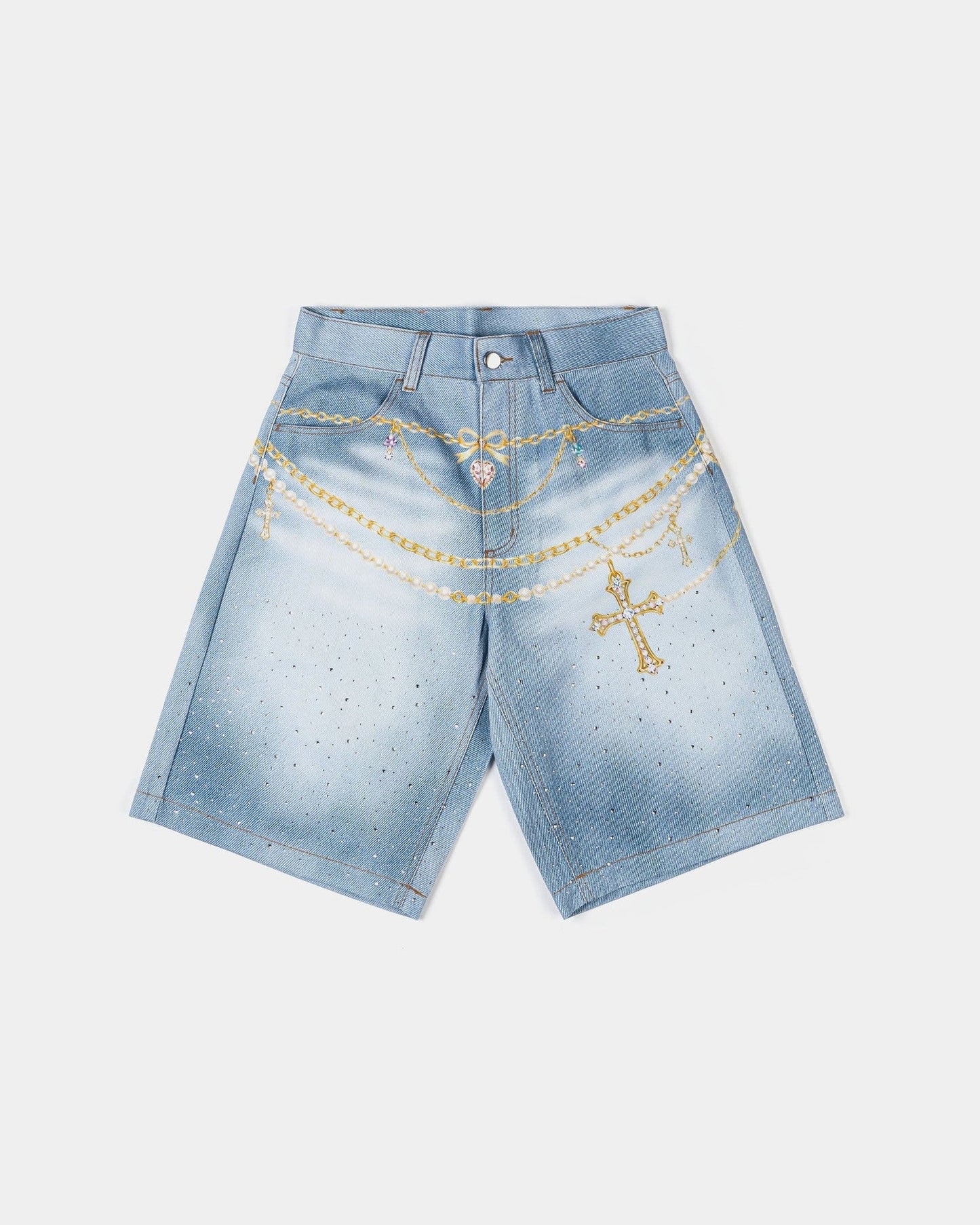 Original Sin Waistchain Denim Womens Shorts (Blue/Gold)