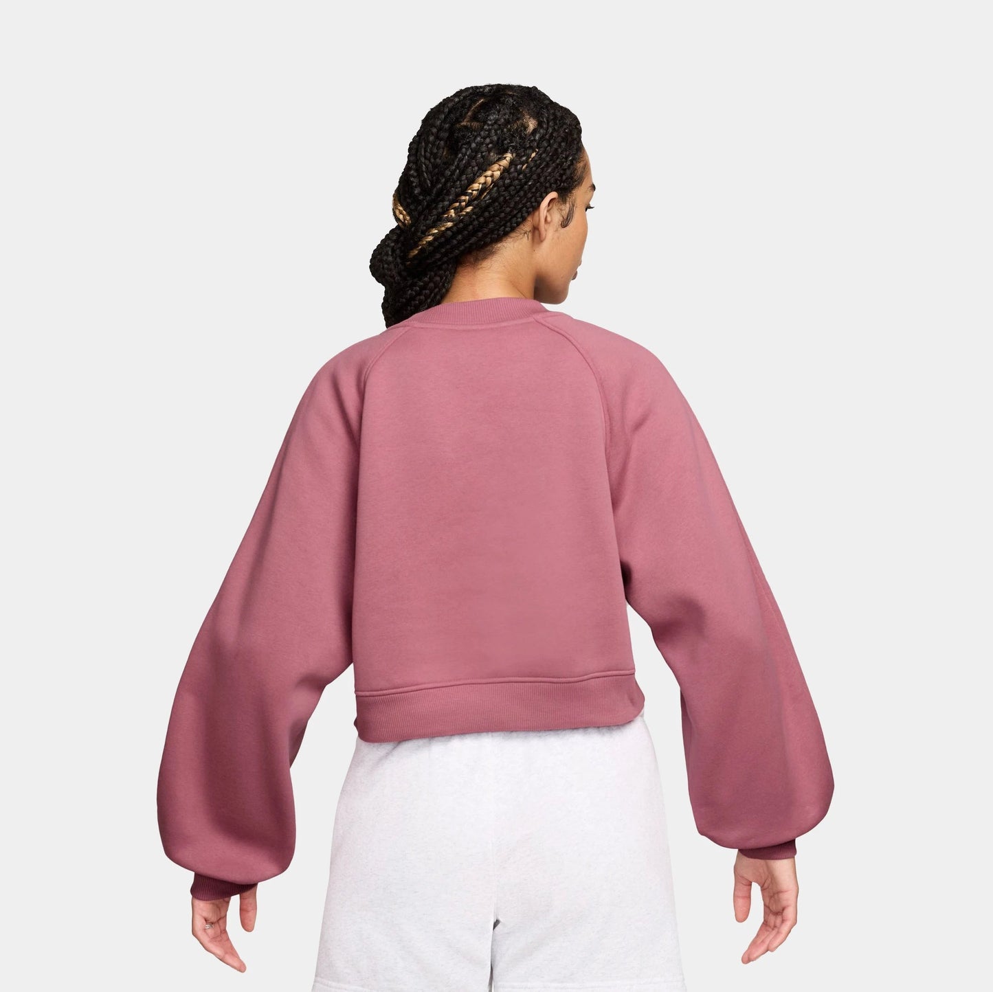 Brooklyn Fleece Cropped Crew Neck Pullover Womens Sweatshirt (Desert Berry/Sail) — view 2 of 3