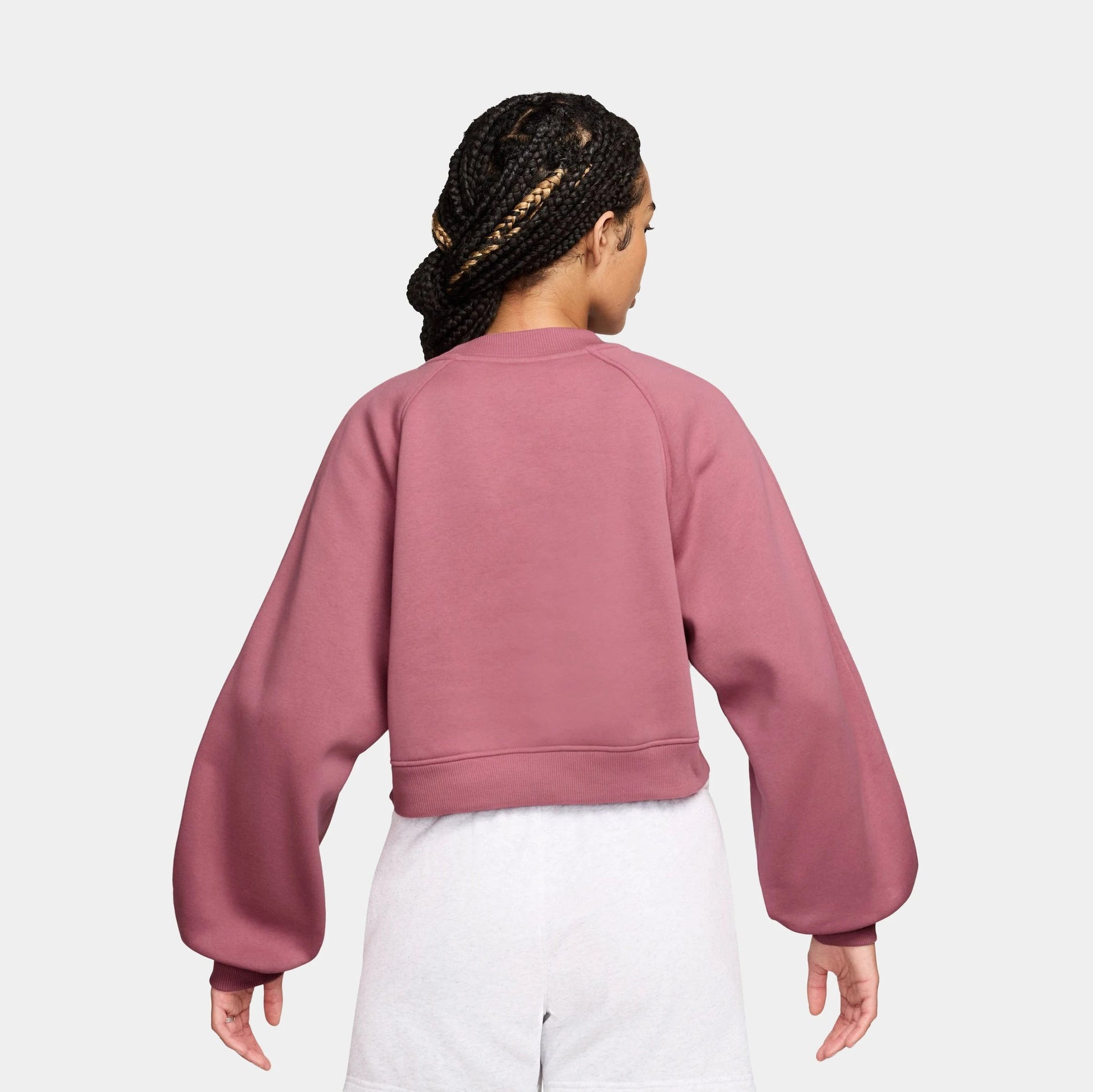 Brooklyn Fleece Cropped Crew Neck Pullover Womens Sweatshirt (Desert Berry/Sail) — view 2 of 3