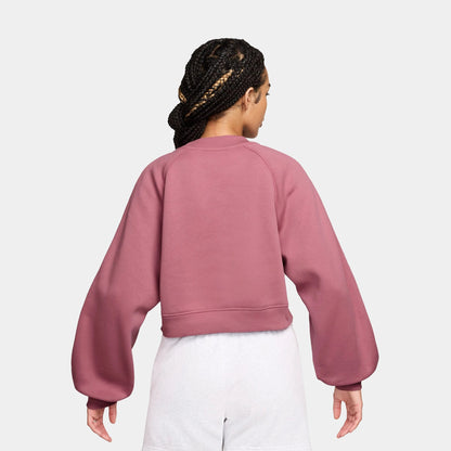 Brooklyn Fleece Cropped Crew Neck Pullover Womens Sweatshirt (Desert Berry/Sail) — view 2 of 3