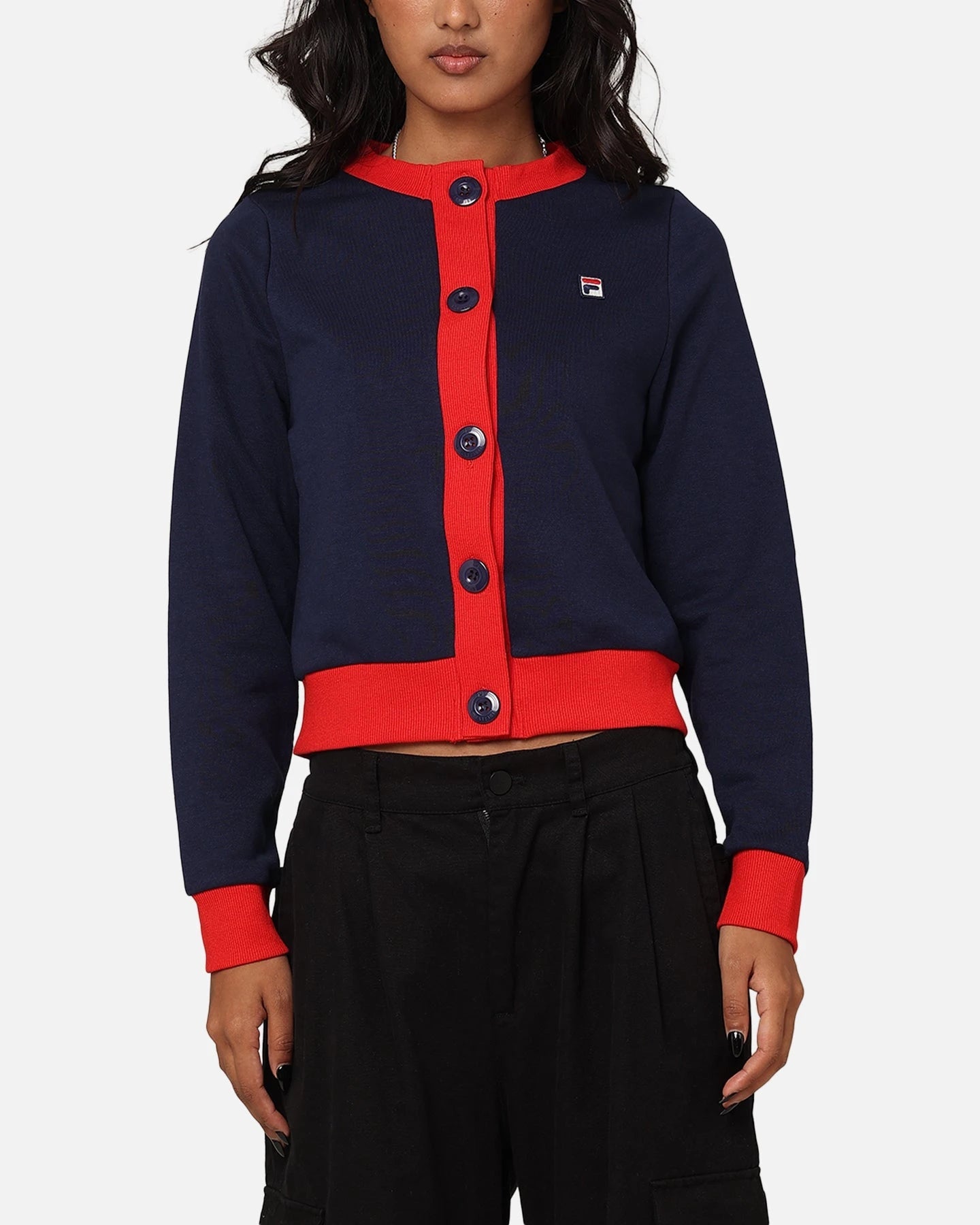 Fila Women's Dellia Cropped Fleece Cardigan Fila Navy/Fila — view 1 of 6