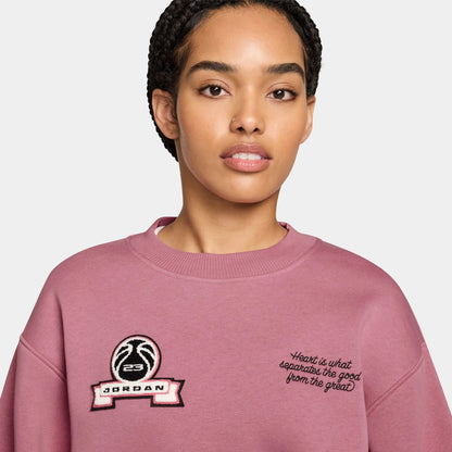 Brooklyn Fleece Cropped Crew Neck Pullover Womens Sweatshirt (Desert Berry/Sail) — view 3 of 3