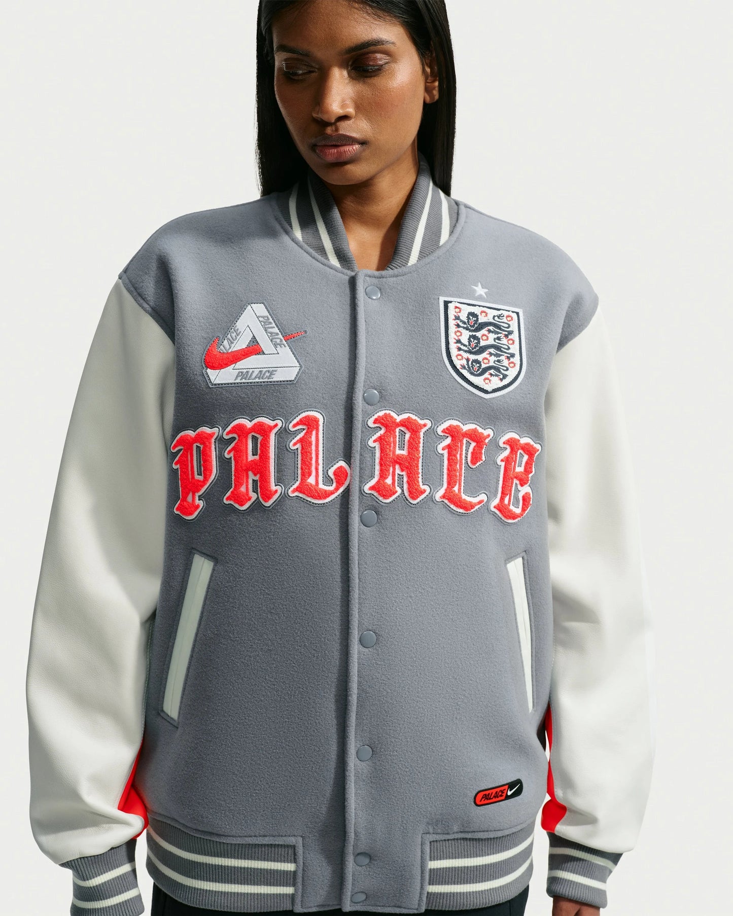 Nike x Palace Eng Varsity Jacket - Pewter Grey — view 3 of 6