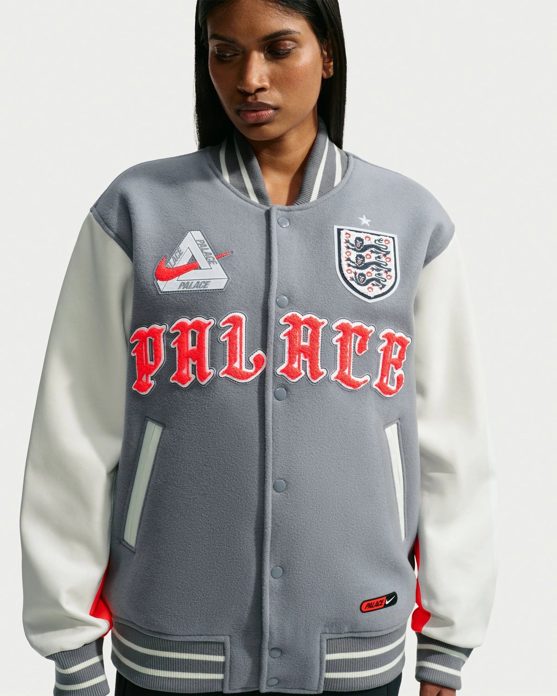 Nike x Palace Eng Varsity Jacket - Pewter Grey — view 3 of 6