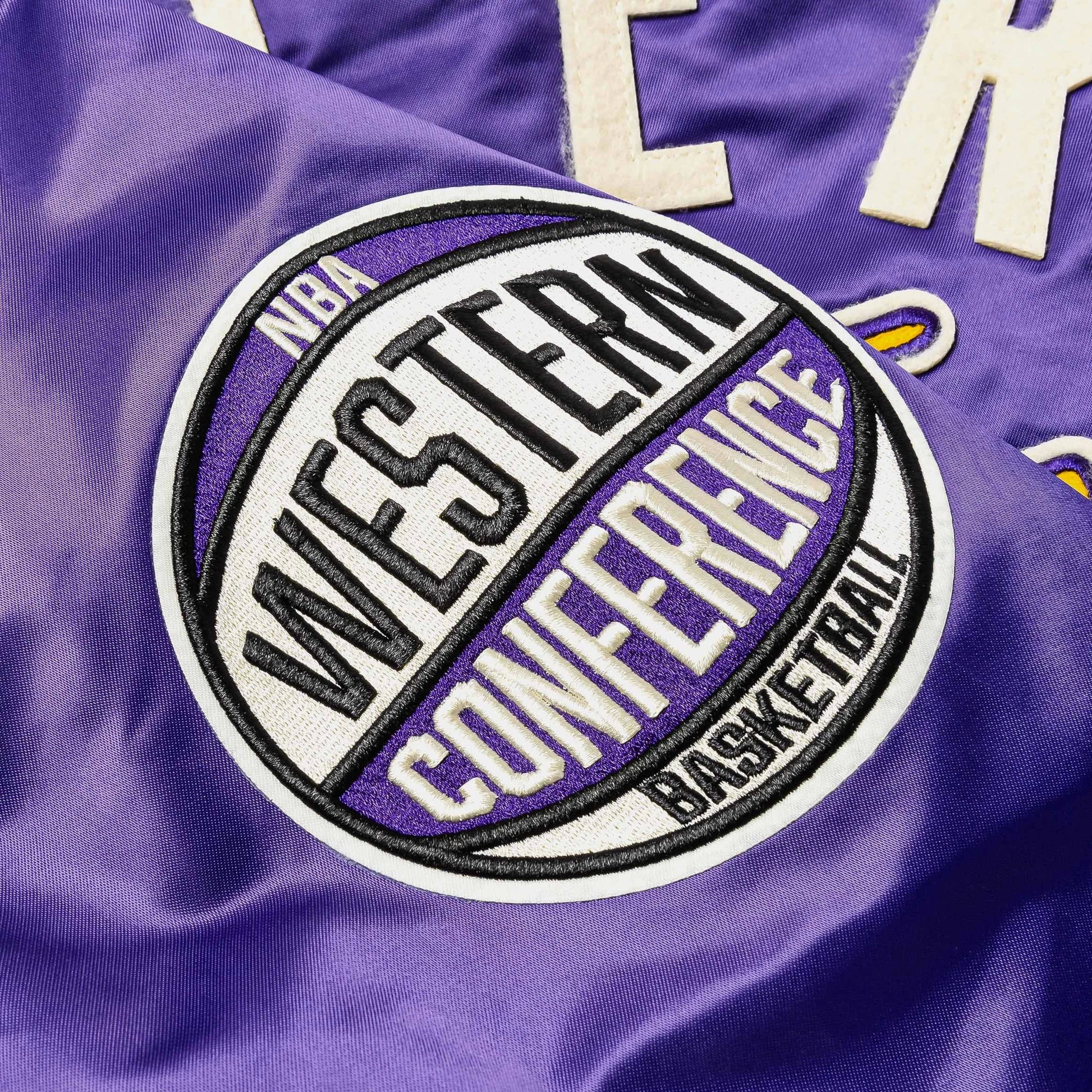 NBA Los Angeles Lakers Original Satin Varsity Mens Jacket in Purple / Yellow — view 3 of 5