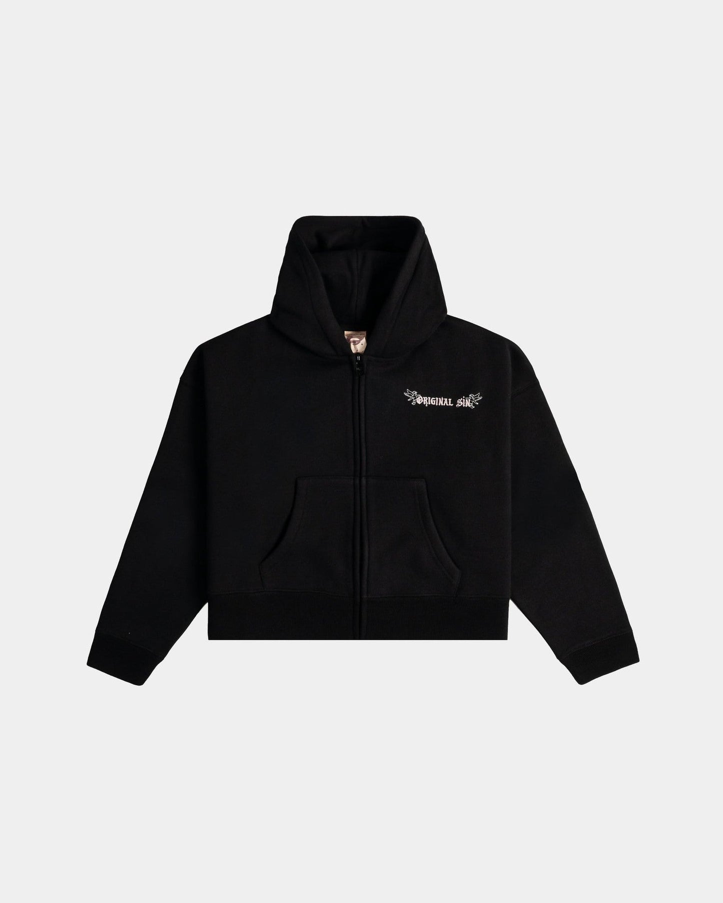 Original Sin Angel Wings Fleece Zip Up Womens Hoodie - (Black/Pink)