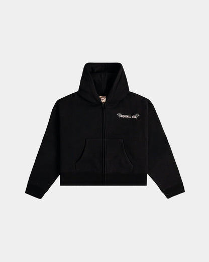 Original Sin Angel Wings Fleece Zip Up Womens Hoodie - (Black/Pink)