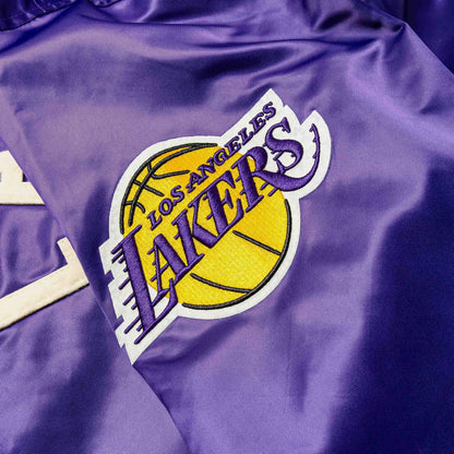 NBA Los Angeles Lakers Original Satin Varsity Mens Jacket in Purple / Yellow — view 4 of 5