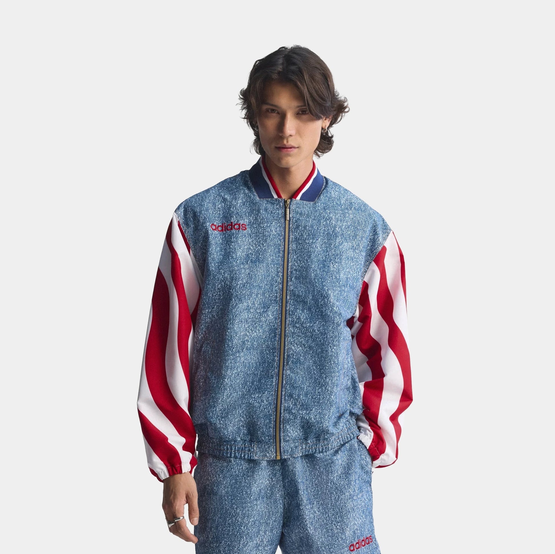 Denim Graphic Track Mens Jacket in White / Dark Blue — view 1 of 4
