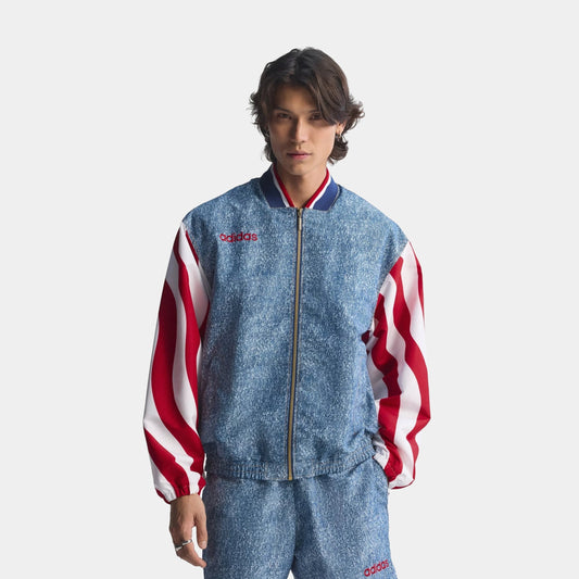 Denim Graphic Track Mens Jacket in White / Dark Blue — view 1 of 4