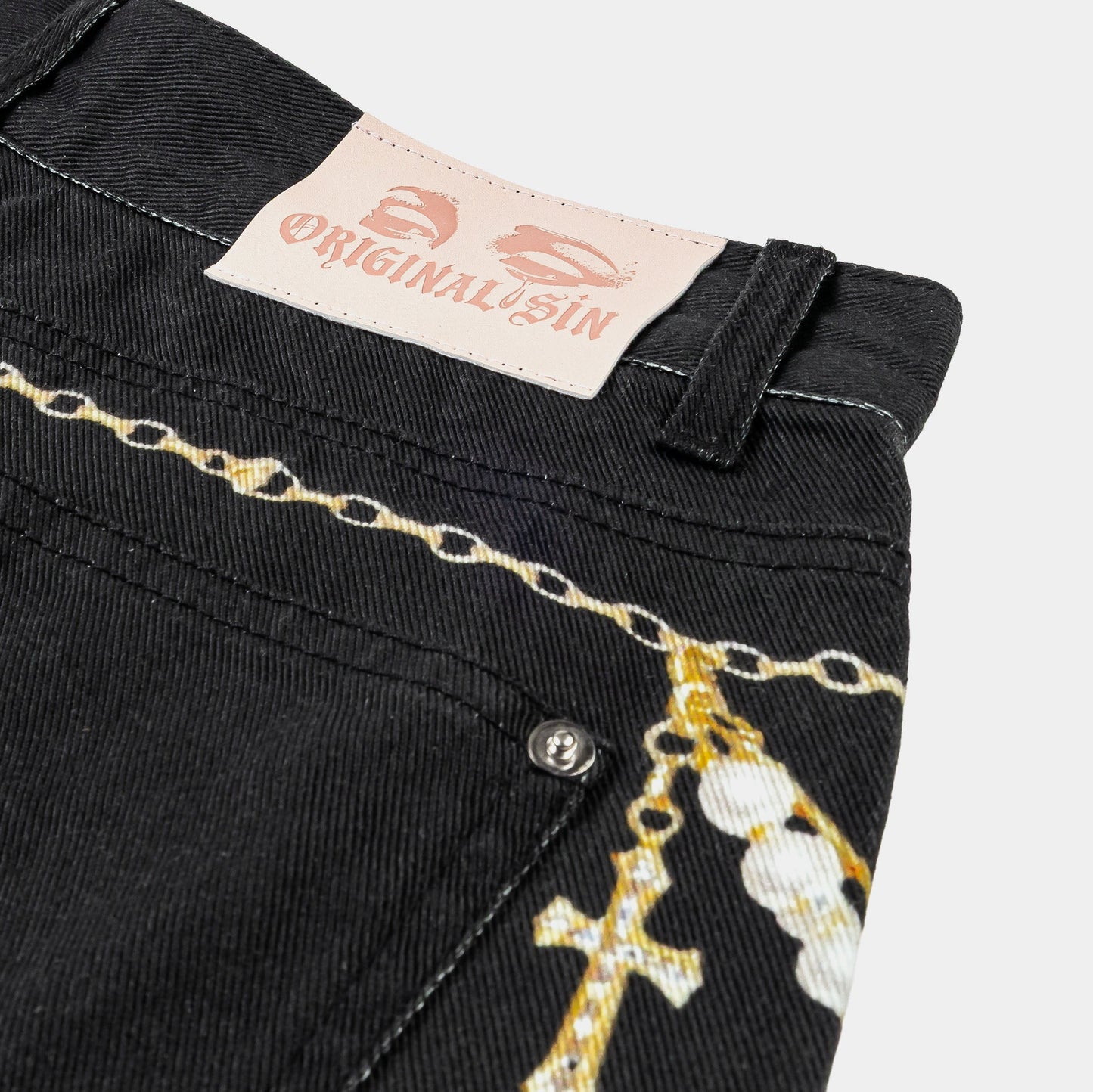 Original Sin Waistchain Washed Denim Womens Shorts (Grey/Gold)