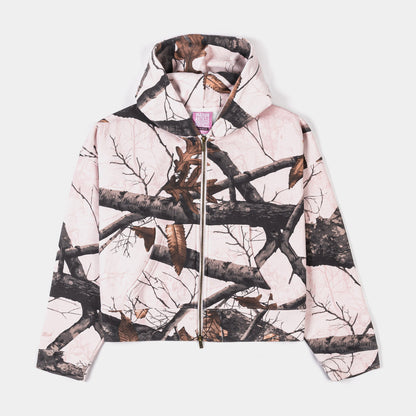 Maison Article Camo Fleece Cropped Zip Up Womens Hoodie (Pink/Brown)