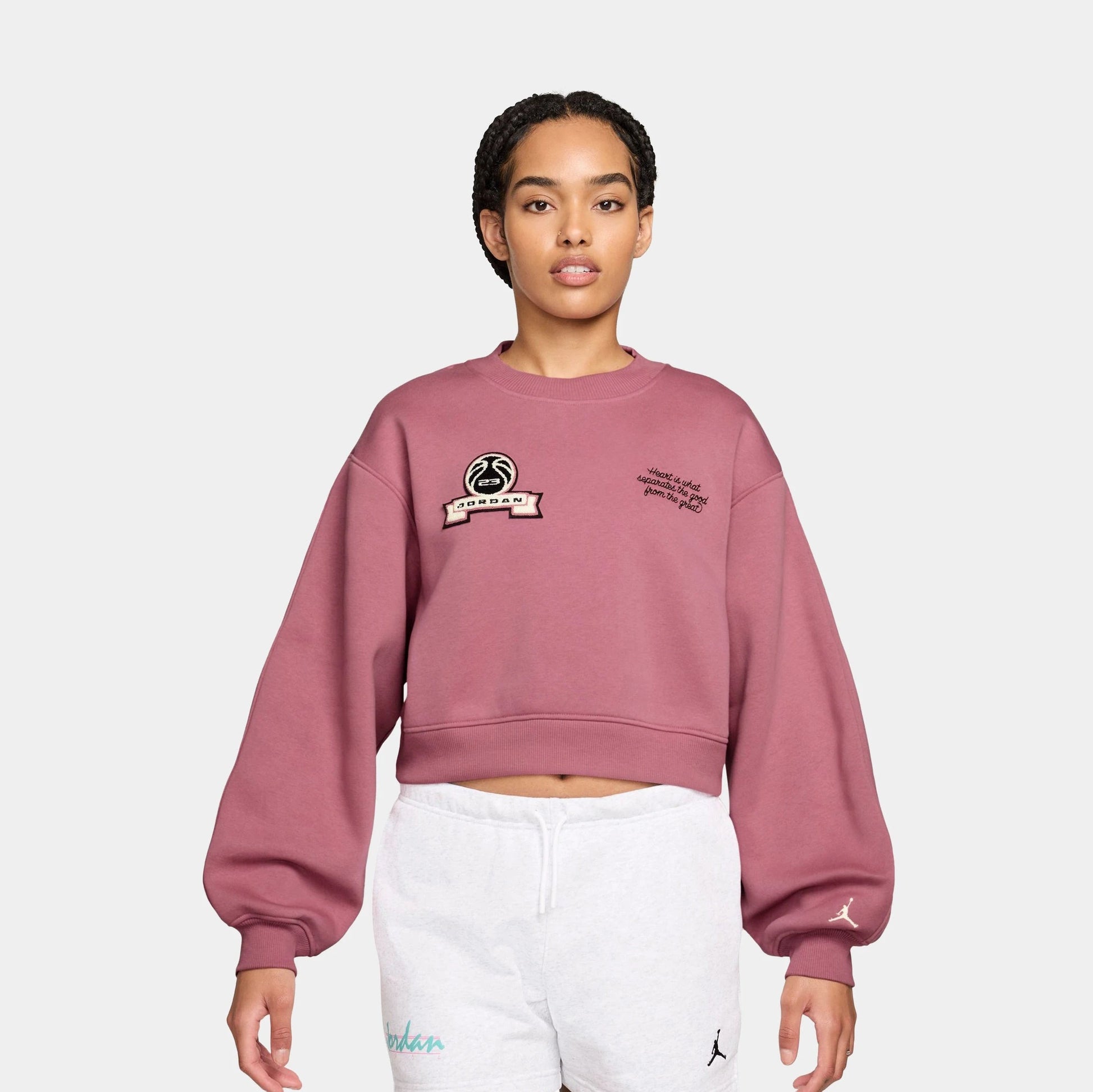 Brooklyn Fleece Cropped Crew Neck Pullover Womens Sweatshirt (Desert Berry/Sail) — view 1 of 3
